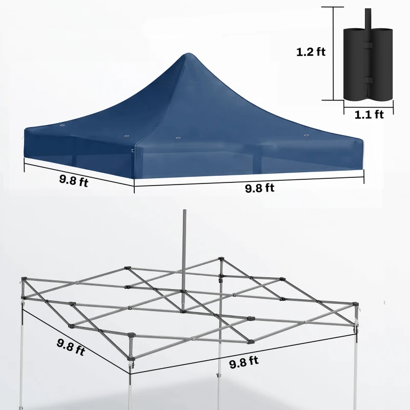 Outsunny 10' x 10' Replacement Canopy Top for Pop Up Canopy Tent with 4 Sand Bags, UPF50+ Protection, Navy Blue