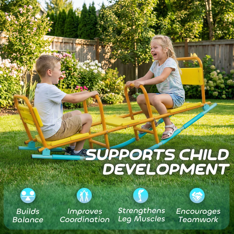 Qaba Teeter Totter Seesaw for Kids, 2 in 1 Metal Rocking Seesaw for Toddlers Age 3-8, Playground Equipment for Backyard