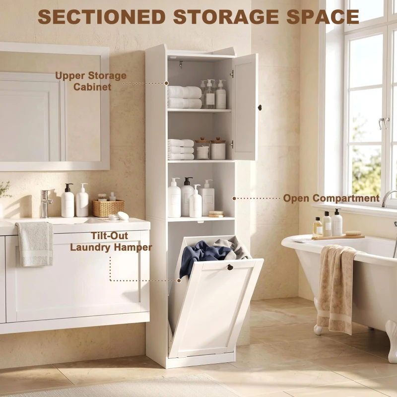 HOMCOM 67" Tall Bathroom Storage Cabinet, Freestanding Narrow Bathroom Cabinet with Tilt-out Laundry Basket, White