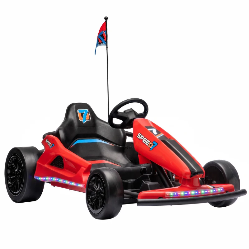 Qaba 24V Electric Drift Go Kart for Kids with Dual Motors, Soft Start, PU Wheels, 7.5MPH High Speed, for Ages 6-14, Red