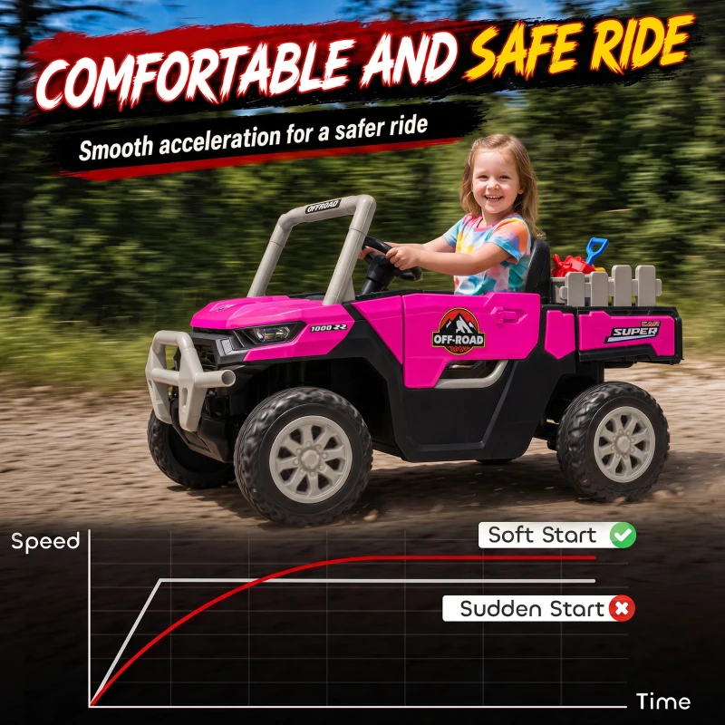 Qaba Kids Ride On Tractor, 12V Electric Tractor with Remote Control, Dual Motors, Music, Cargo Bed, Rear Suspension, Pink