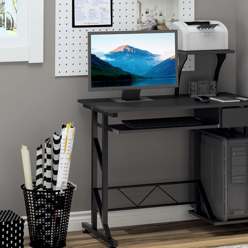 HOMCOM Computer Desk with Keyboard Tray, Writing Desk with Drawer, Workstation for Home Office, Black (35.4"Lx19.7"Wx39.4"H)