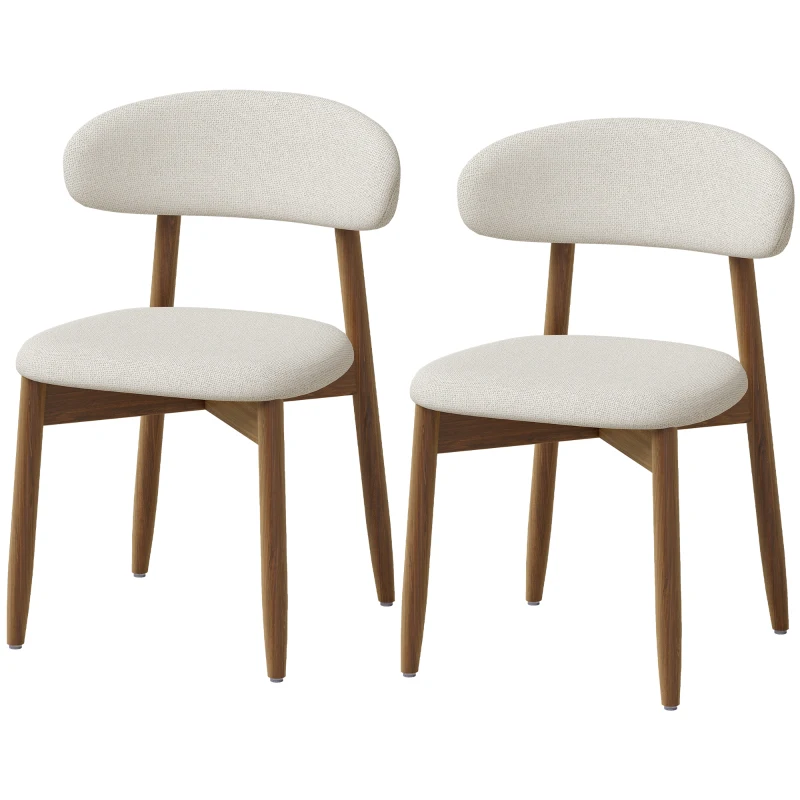 HOMCOM Dining Chairs Faux Linen Upholstered Kitchen Chairs Rubberwood Legs Dining Rooms Set of 2 Cream White