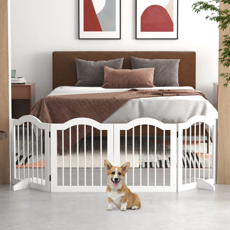 PawHut 24"H Foldable Dog Gate, 4 Panels Freestanding Pet Gate Barriers Indoor with Support Feet White