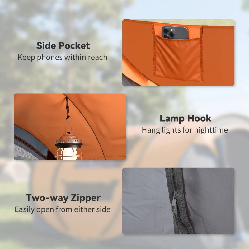 Outsunny 3 Person Camping Tent, Easy Pop Up Tent with Doors, Windows and Carry Bag, Automatic Setup Tent for Hiking, Orange