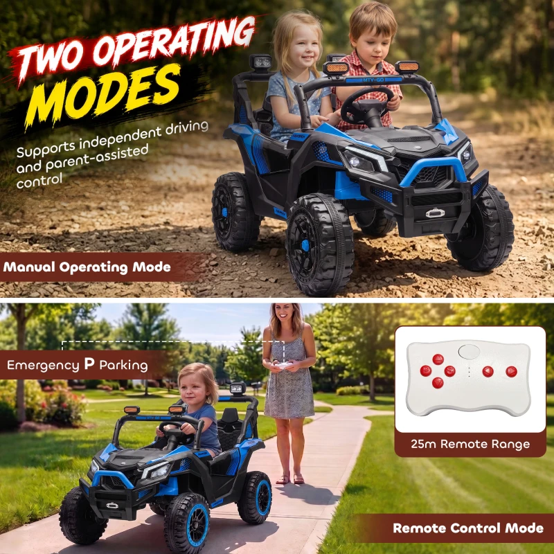 Qaba 24V 2 Seater Ride On Truck Car for Big Kids with Remote Control, Dual Motors, 4-Wheel Suspension for Ages 3-8, Blue