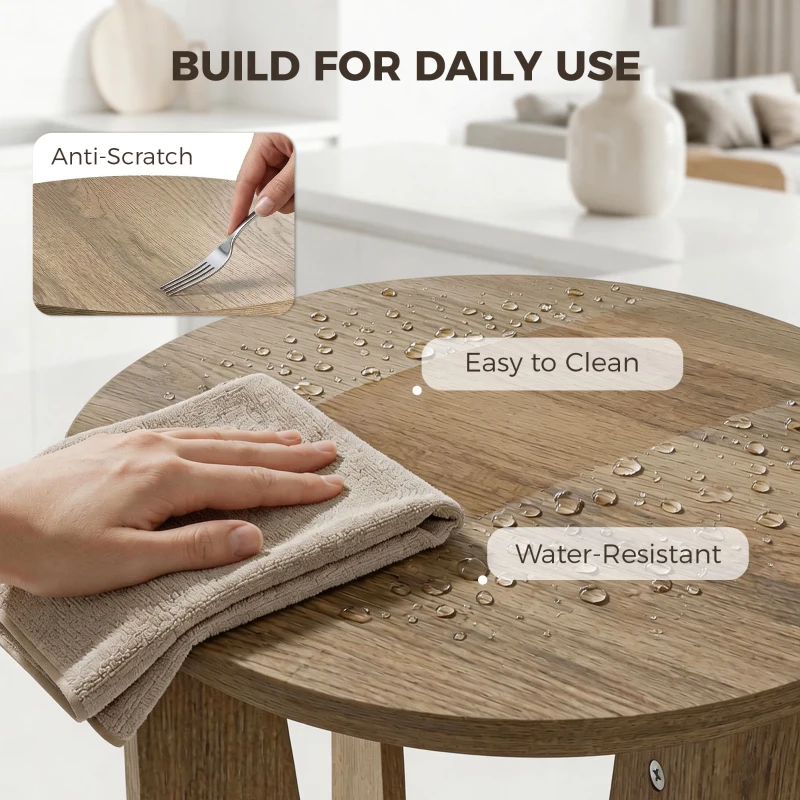 HOMCOM Round Side Table, Compact End Table with Unique Curved Legs for Living Room, Study, Coffee Wood Effect