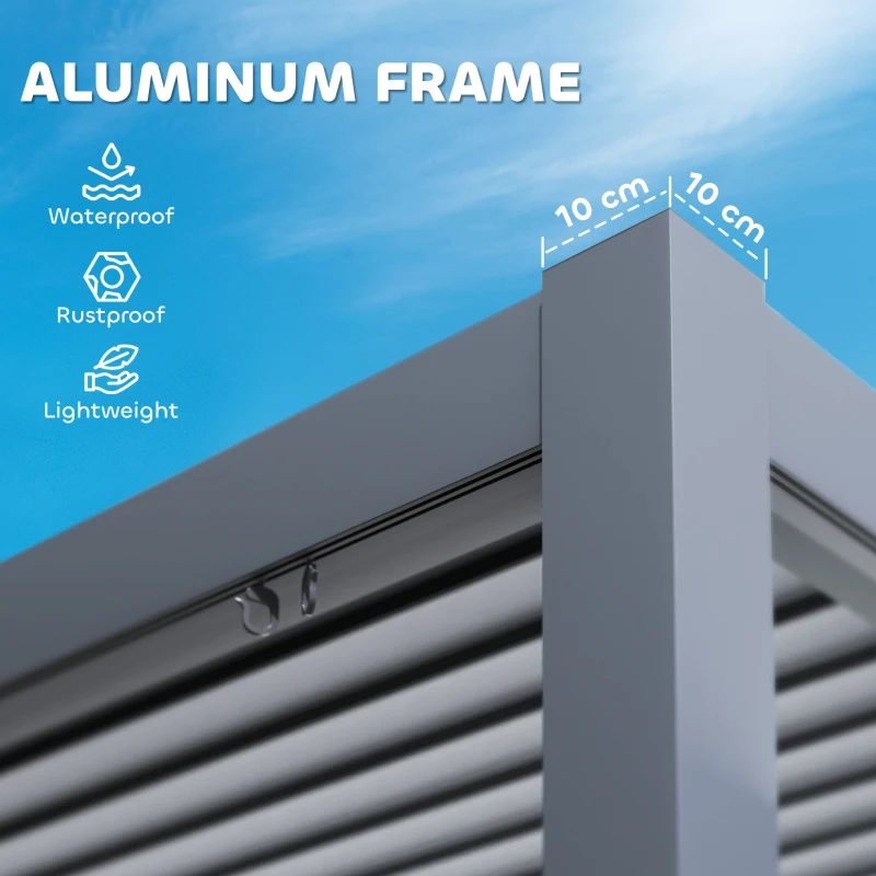 Outsunny 10' x 10' Louvered Pergola with Adjustable Metal Roof and Aluminum Frame, Outdoor Hardtop Gazebo with Drainage System