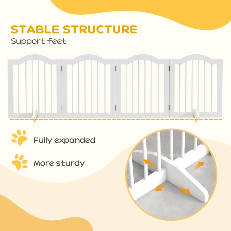 PawHut 24"H Foldable Dog Gate, 4 Panels Freestanding Pet Gate Barriers Indoor with Support Feet White