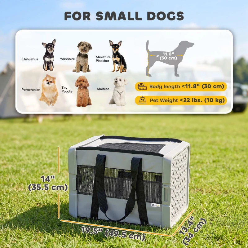 PawHut Pet Carrier Bag, Soft-Sided Dog Carrier with Bottom Board and Mesh Windows, Foldable Pet Travel Bag, Grey