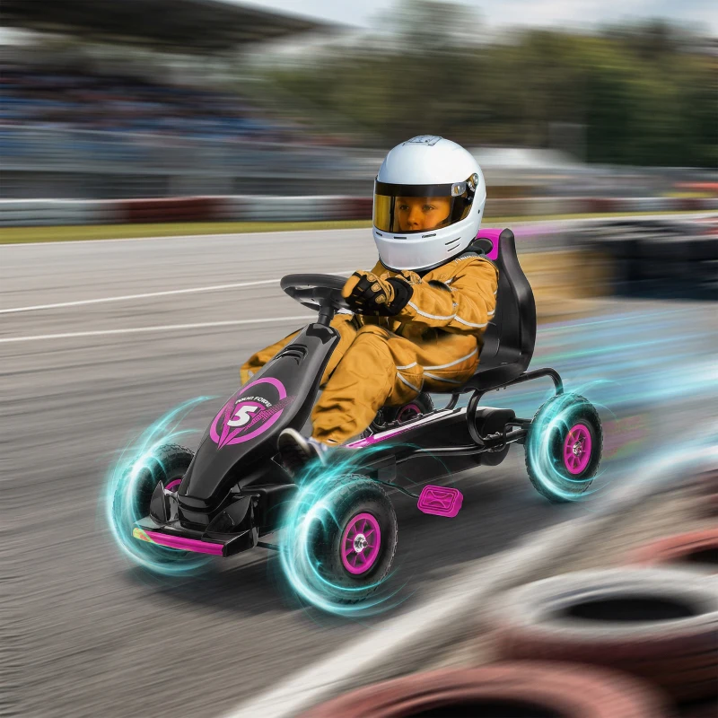Aosom Ergonomic Pedal Go Kart Kids Ride-on Toy with Tough, Wear-Resistant Tread for Boys & Girls, Ages 5-12, Pink(m-10)