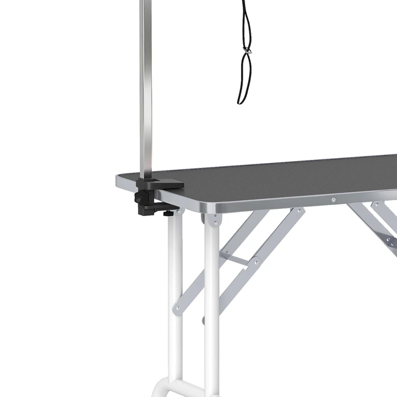 PawHut Foldable Pet Grooming Table for Dogs Cats with Adjustable Arm, Non-slip Surface, Black