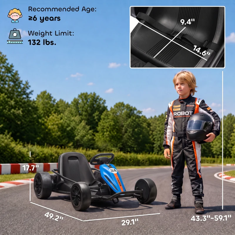 Qaba 24V Electric Drift Go Kart for Kids with Dual Motors, Soft Start, PU Wheels, 7.5MPH High Speed, for Ages 6+, Blue
