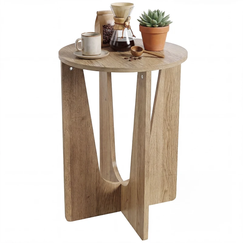 HOMCOM Round Side Table, Compact End Table with Unique Curved Legs for Living Room, Study, Coffee Wood Effect