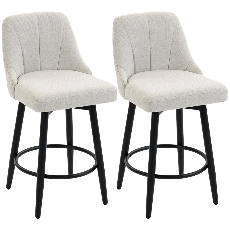 HOMCOM Bar Stools Modern Swivel Counter Height Stools Backrest Set of 2 Cream White