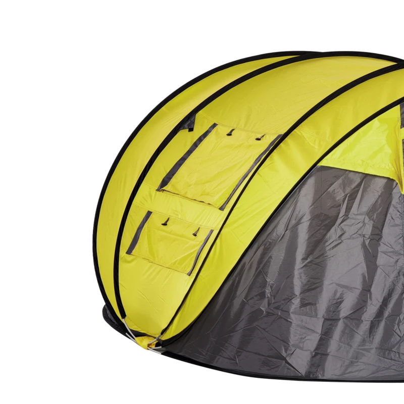 Outsunny 3 Person Camping Tent, Easy Pop Up Tent with Doors, Windows and Carry Bag, Automatic Setup Tent for Hiking, Yellow