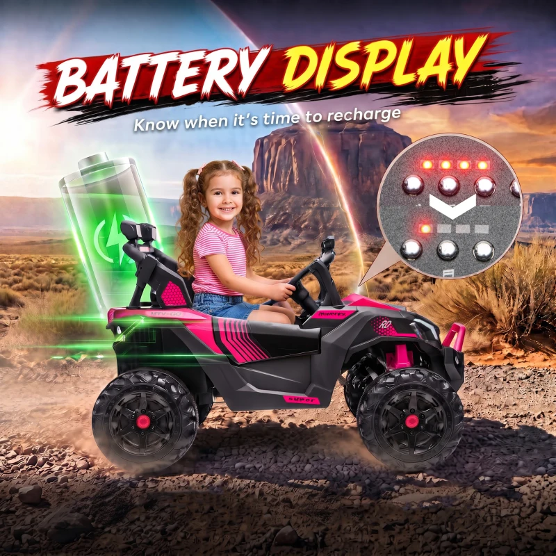 Qaba 24V 2 Seater Ride On Truck Car for Big Kids with Remote Control, Dual Motors, 4-Wheel Suspension for Ages 3-8, Pink