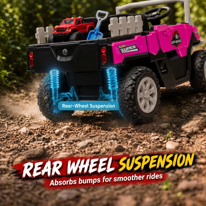 Qaba Kids Ride On Tractor, 12V Electric Tractor with Remote Control, Dual Motors, Music, Cargo Bed, Rear Suspension, Pink