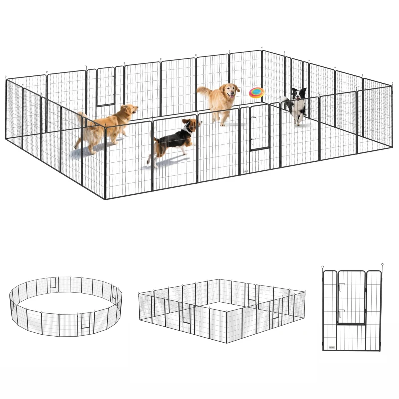 PawHut Dog Playpen for Indoor Outdoor, 24 Panels 44.5" H Puppy Playpen with Lockable Door, DIY Shape Pet Exercise Fence, Black