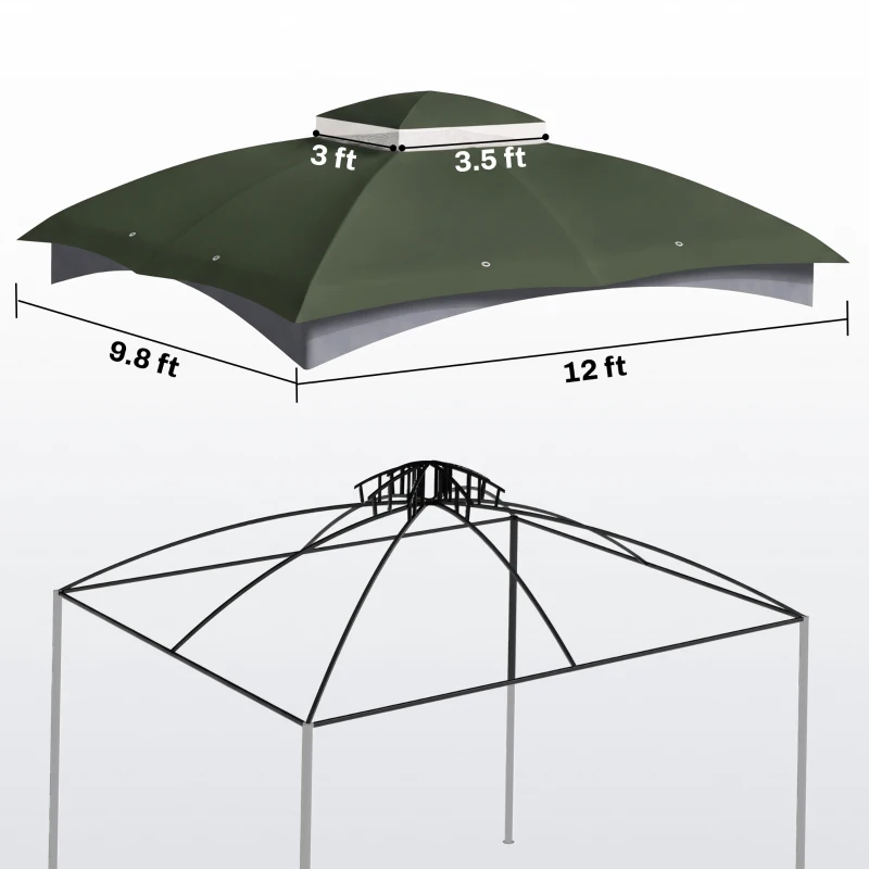 Outsunny 10' x 12' 2-Tier Gazebo Cover, Patio Gazebo Canopy Replacement with Drainage Holes for 84C-210 Series, Green