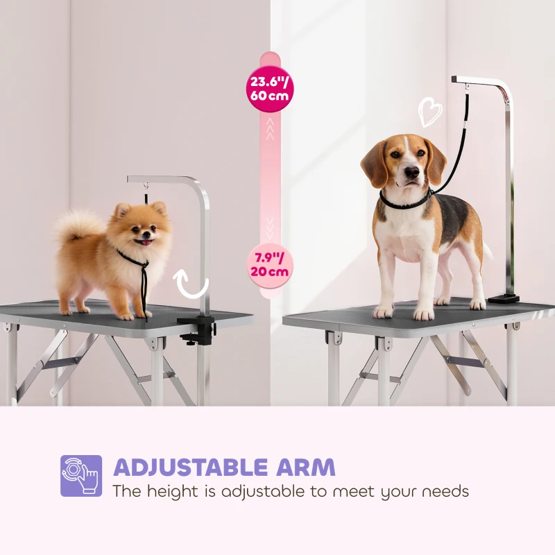 PawHut Foldable Pet Grooming Table for Dogs Cats with Adjustable Arm, Non-slip Surface, Black