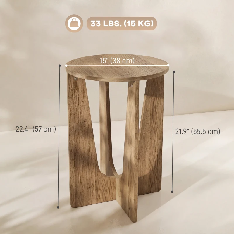HOMCOM Round Side Table, Compact End Table with Unique Curved Legs for Living Room, Study, Coffee Wood Effect