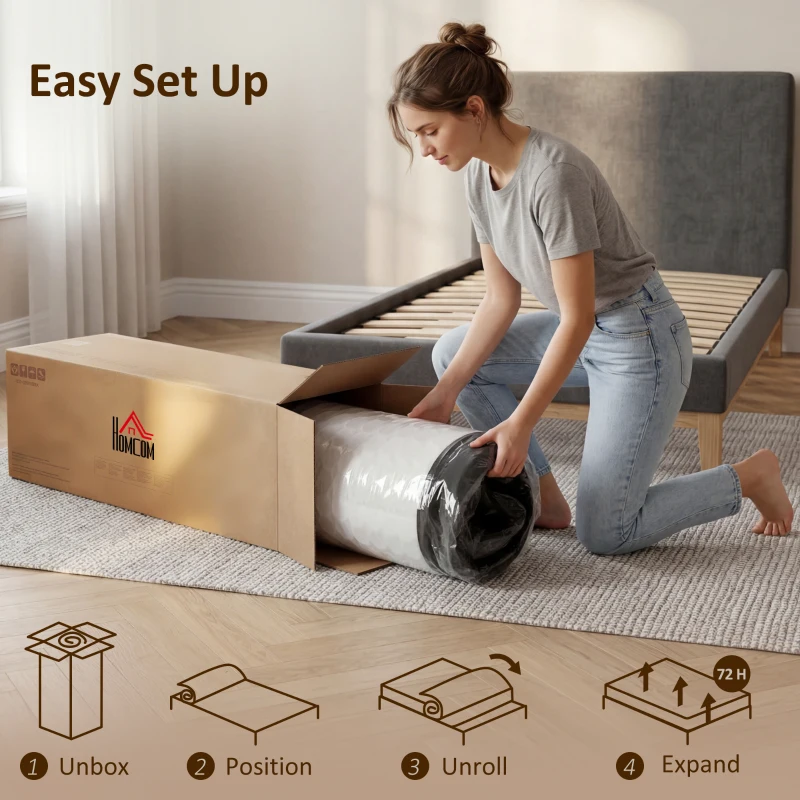HOMCOM Twin Mattress 6 Inch Memory Foam Mattress in a Box, Pressure Relief & Lumbar Support, CertiPUR-US Certified, Medium Firm