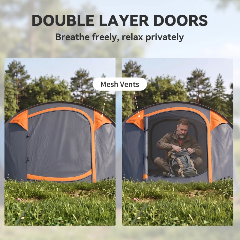 Outsunny 3 Person Camping Tent, Easy Pop Up Tent with Doors, Windows and Carry Bag, Automatic Setup Tent for Hiking, Orange