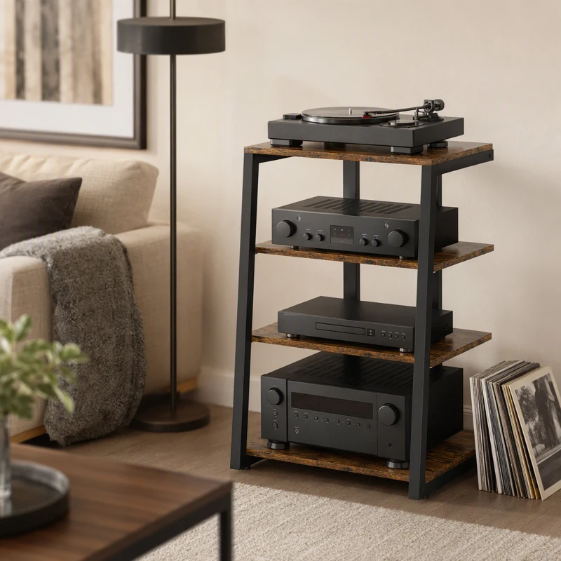 HOMCOM TV Stand Cabinet for 28" TVs with Adjustable Shelves and Extension Lead Holder for Living Room, Rustic Brown