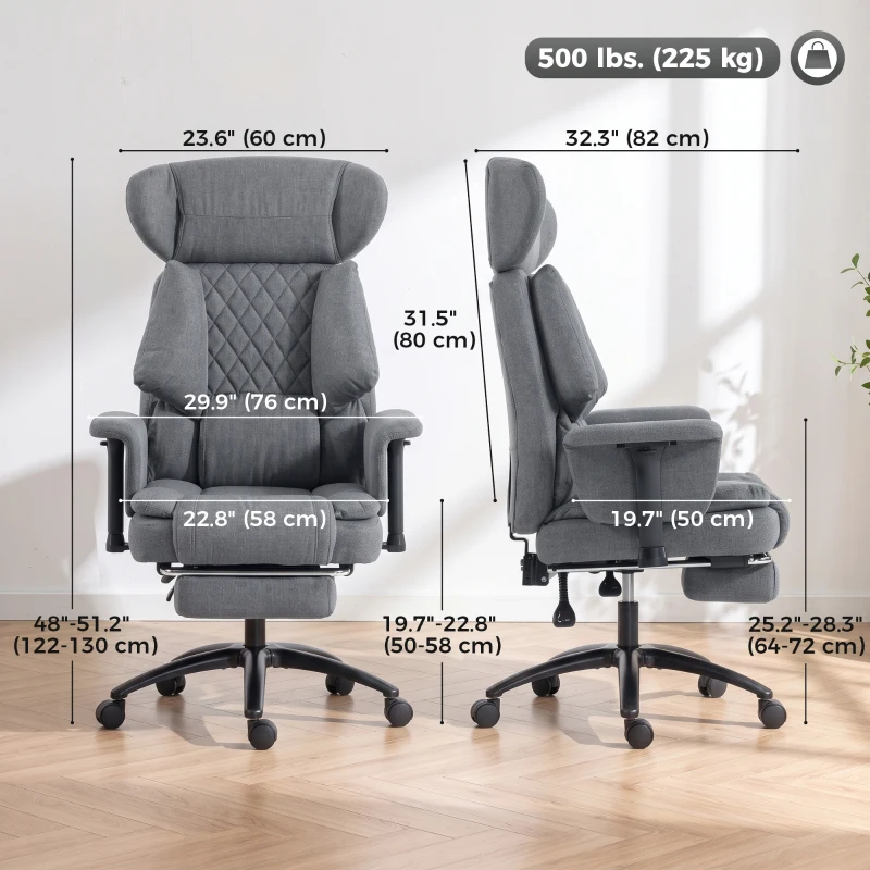 HOMCOM 495LBS Heavy Duty Office Chair with Footrest, Lumbar Support, Spring Cushion, Height Adjustable, Grey