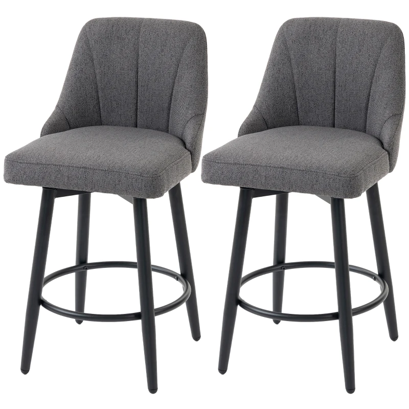 HOMCOM Bar Stools Modern Swivel Counter Height Stools Backrest Set of 2 Dark Grey