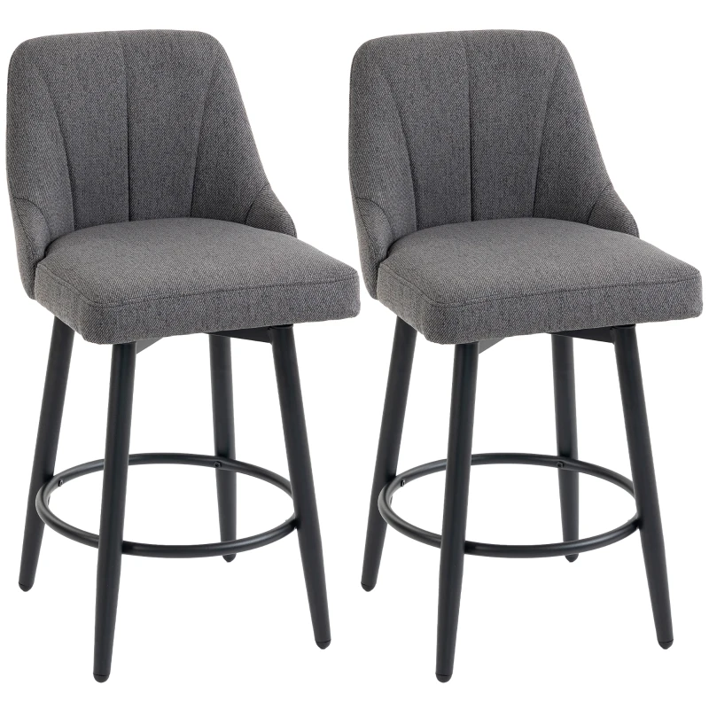 HOMCOM Bar Stools Modern Swivel Counter Height Stools Backrest Set of 2 Dark Grey