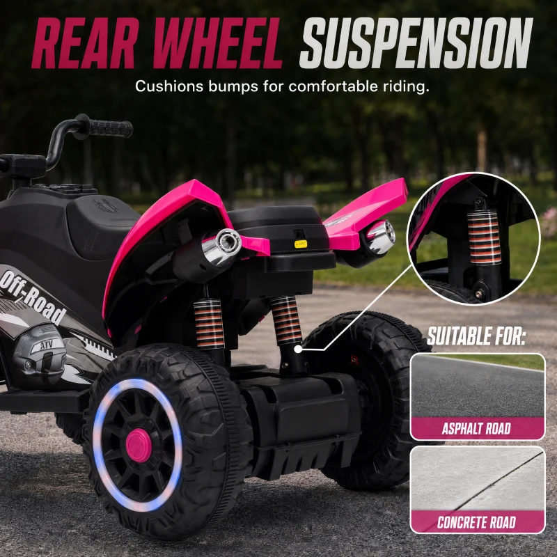 Qaba 12V Kids ATV with Dual Motors, Rear Suspension, 2.2 MPH Max, Light-Up Wheels, Music, Horn, Headlights for 3-6 Years, Red