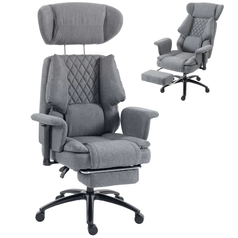 HOMCOM 495LBS Heavy Duty Office Chair with Footrest, Lumbar Support, Spring Cushion, Height Adjustable, Grey