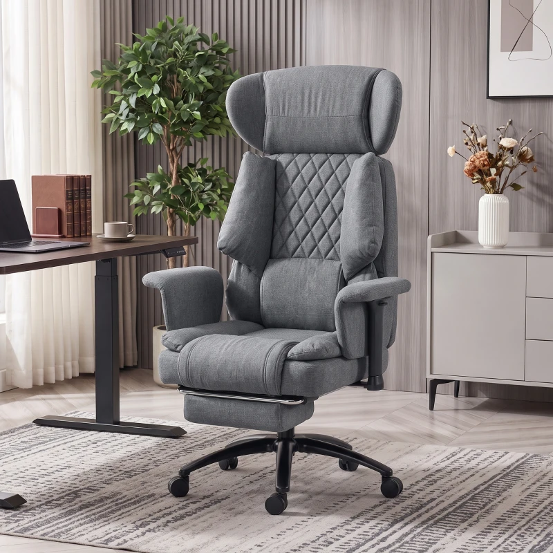 HOMCOM 495LBS Heavy Duty Office Chair with Footrest, Lumbar Support, Spring Cushion, Height Adjustable, Grey