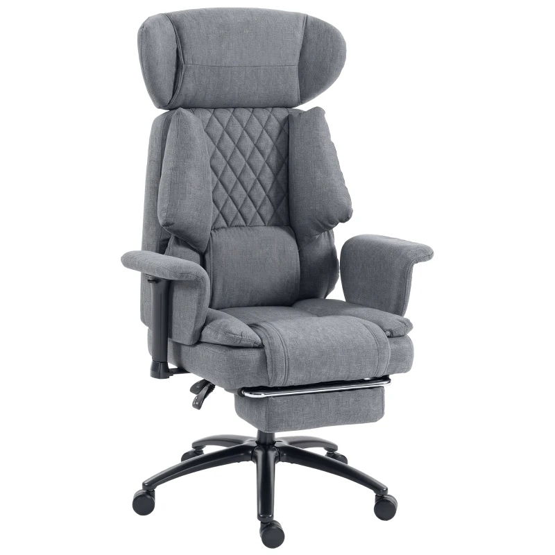 HOMCOM 495LBS Heavy Duty Office Chair with Footrest, Lumbar Support, Spring Cushion, Height Adjustable, Grey