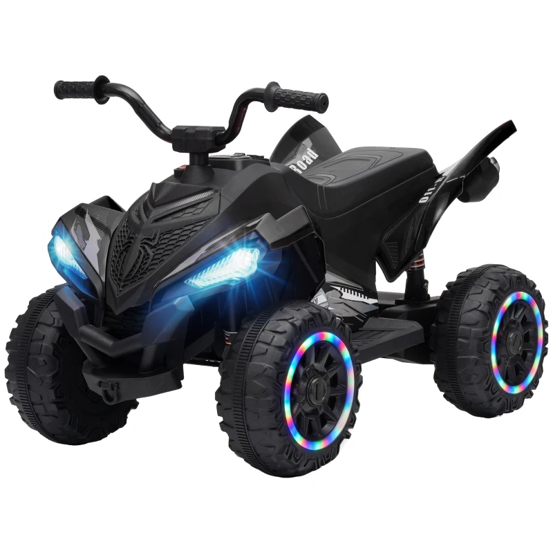 Qaba 12V Kids ATV with Dual Motors, Rear Suspension, 2.2 MPH Max, Light-Up Wheels, Music, Horn, Headlights for 3-6, Black