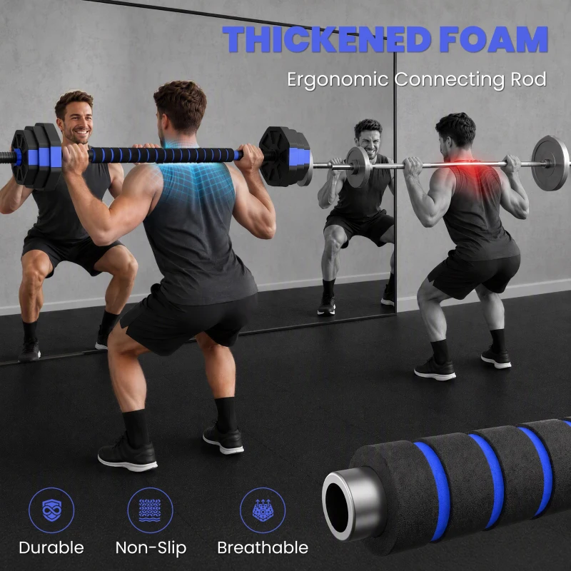 Soozier 6-in-1 Adjustable Dumbbell Set, Used as Kettlebell, Barbell, Dumbbell, Push-Up Stand, 55lbs Free Weights Set, Blue