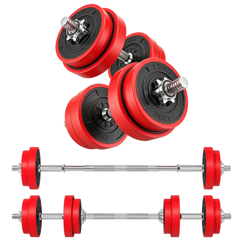 Soozier 44lbs 2-In-1 Dumbbell & Barbell Adjustable Set Strength Muscle Exercise Fitness Plate Bar Clamp Rod Home Gym Sports Area