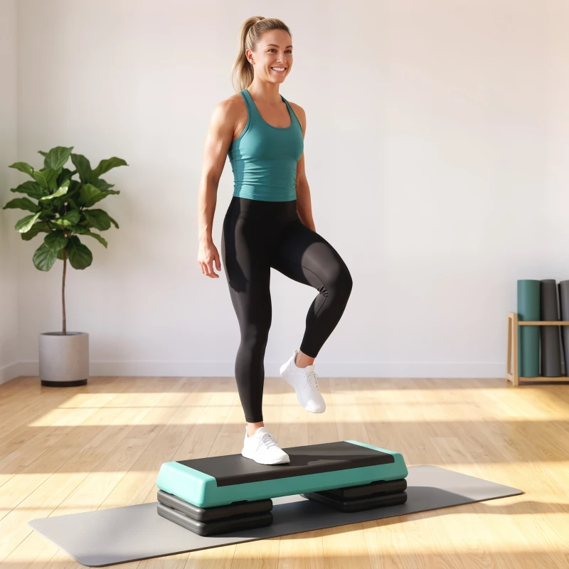 Soozier Adjustable Exercise Step Platform, 3-Level with Risers 4", 6", 8" Aerobic Stepper, 550lbs Weight Capacity, Green