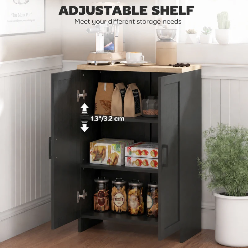 HOMCOM Modern Storage Cabinet with Doors and Adjustable Shelf for Kitchen, Living room, 23.6" x 11.8" x 35.4", Black