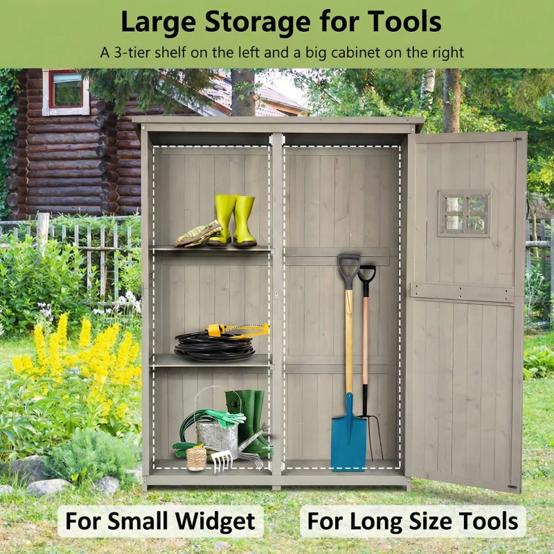 Outsunny 4x1.5ft Wooden Garden Sheds, Outdoor Storage with Windows and Double Door for Gardeners, Grey