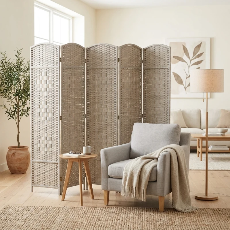 HOMCOM Folding Room Divider Screen 6 Panel 6' Tall Privacy Screen Freestanding Wood Partition for Home Office, Washed Oak