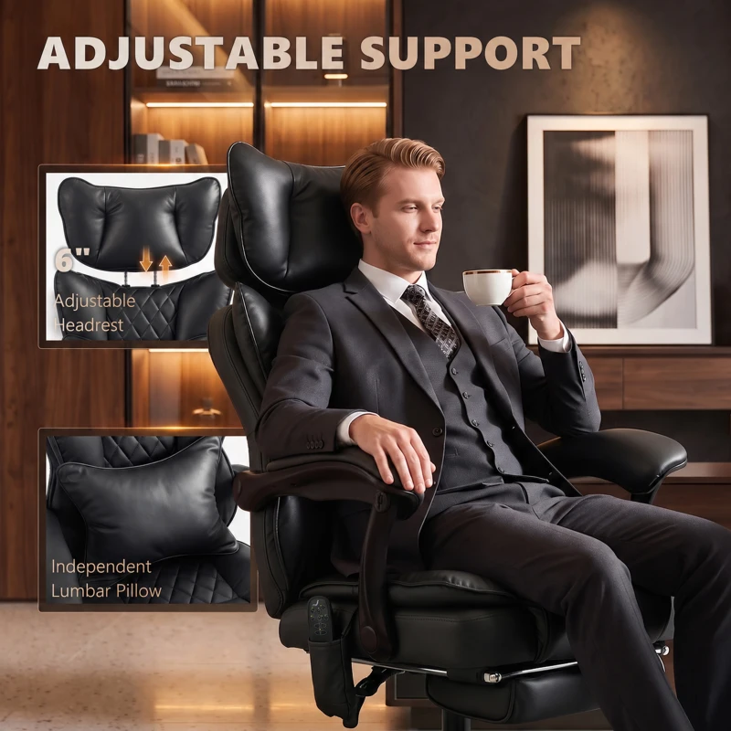 HOMCOM High Back Vibration Massage Office Chair, Heated Reclining PU Leather Computer Chair with Headrest, Black
