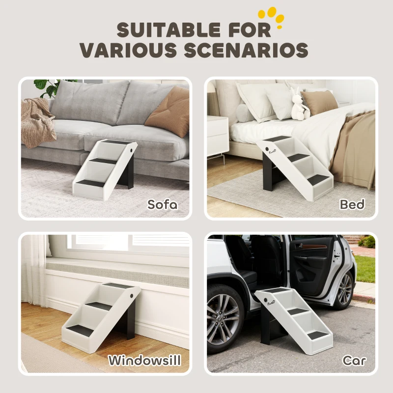 PawHut Dog Stairs for Small Dogs, 14.5" H Foldable Pet Ramp with 3 Non-Slip Steps for High Beds or Sofas