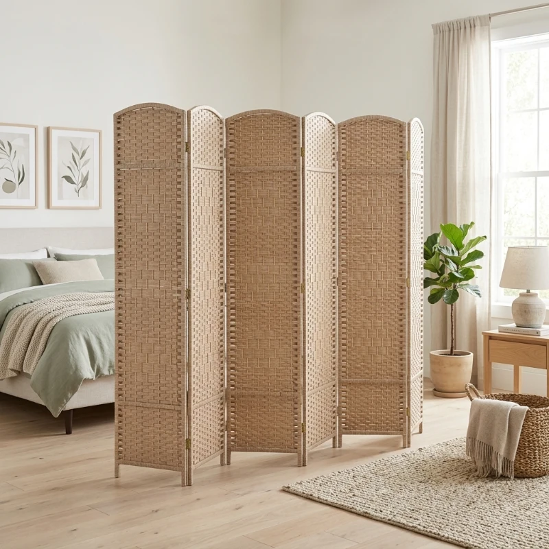 HOMCOM Folding Room Divider Screen 6 Panel 6' Tall Privacy Screen Freestanding Wood Partition for Home Office, Washed Oak