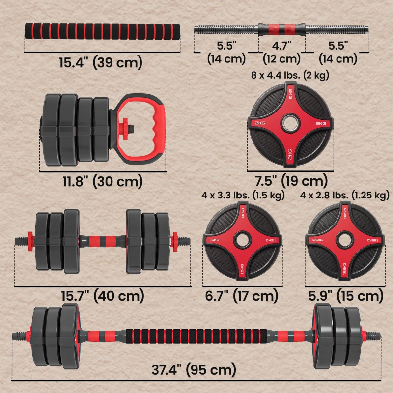 Soozier 66 lb 5-in-1 Adjustable Dumbbell Set Connector, Converts to Barbell, Kettlebell, Push-Up Stand and Plates