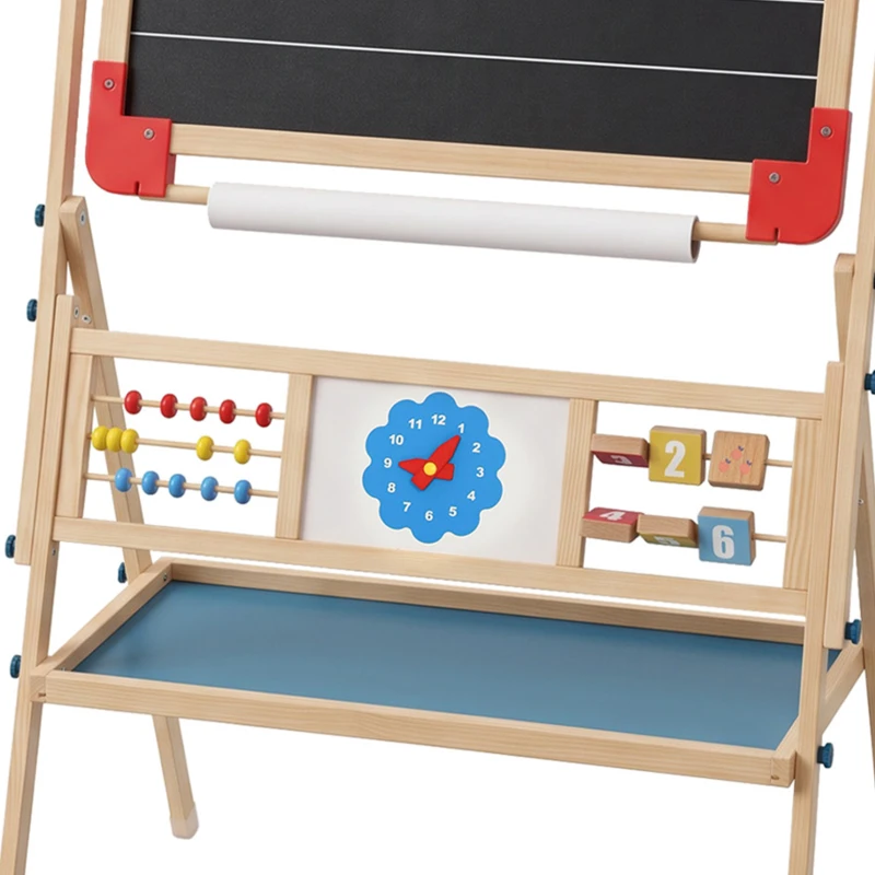 Qaba Art Easel for Kids, 3-in-1 Wooden Standing Kids Easel, Double-Sided Whiteboard Chalkboard, 360° Rotating for 3-8 Natural