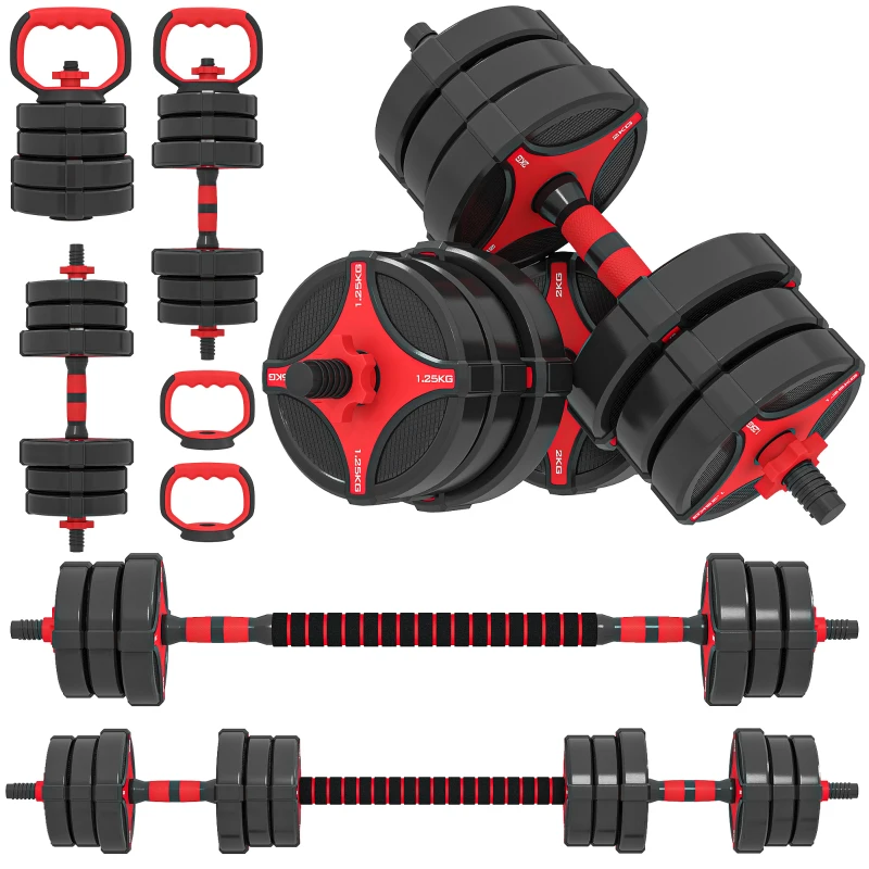 Soozier 66 lb 5-in-1 Adjustable Dumbbell Set Connector, Converts to Barbell, Kettlebell, Push-Up Stand and Plates
