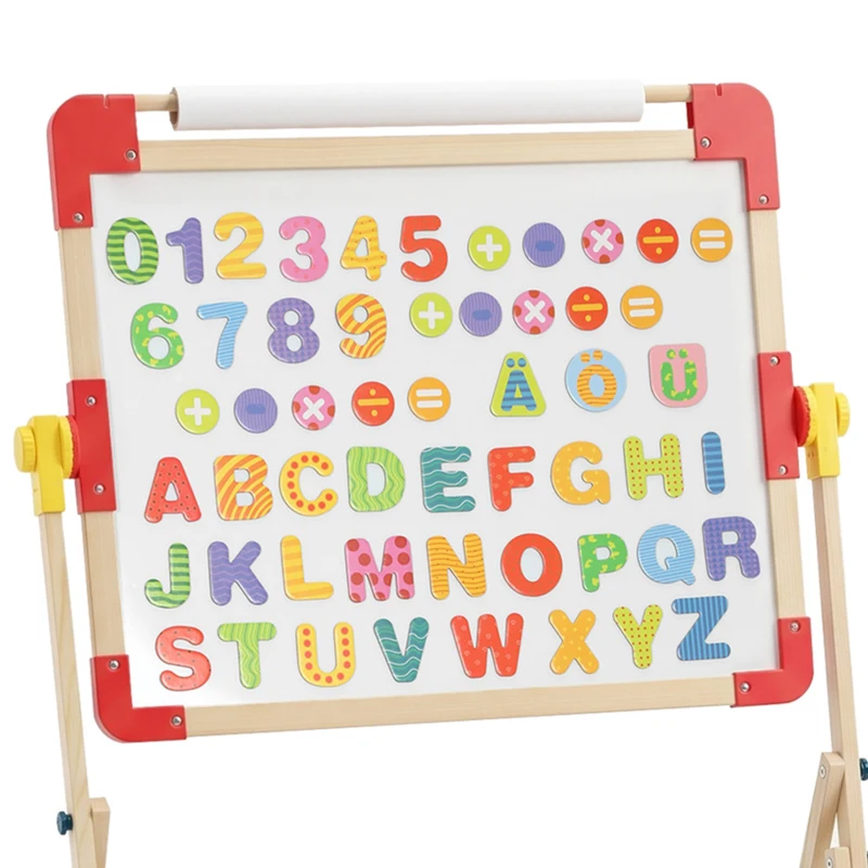 Qaba Art Easel for Kids, 3-in-1 Wooden Standing Kids Easel, Double-Sided Whiteboard Chalkboard, 360° Rotating for 3-8 Natural